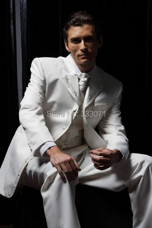 Высококачественный белый костюм полный дизайнерский мужской невесты с вышивкой