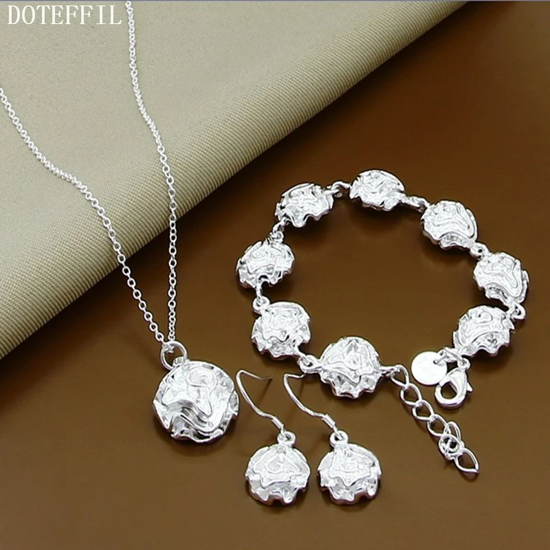 DOTEFFIL 925 Sterling Silver 18 Inch Chain Rose Flower Necklace Bracelet Earring Set For Woman Wedding Fashion Jewelry
DOTEFFIL 925 Sterling Silver 18 Inch Chain Rose Flower Necklace Bracelet Earring Set For Woman Wedding Fashion Jewelry
