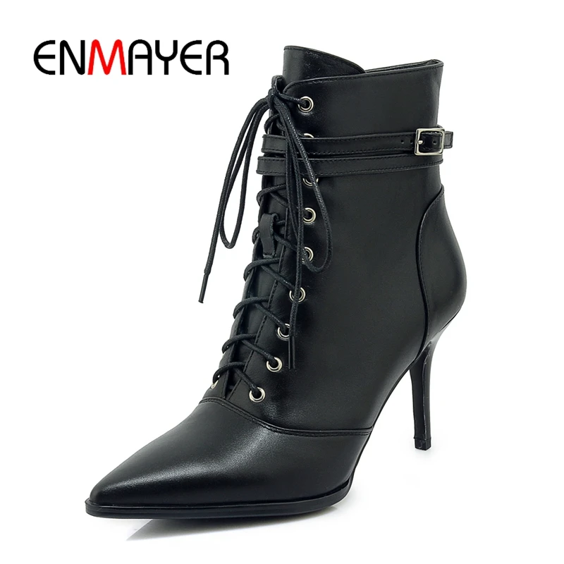 ENMAYER Pointed Toe Lace-Up Basic Thin Heels Flock Women Boots 2020 Shoes Woman Botas Mujer Size 34-39 ZYL1843
ENMAYER Pointed Toe Lace-Up Basic Thin Heels Flock Women Boots 2020 Shoes Woman Botas Mujer Size 34-39 ZYL1843
