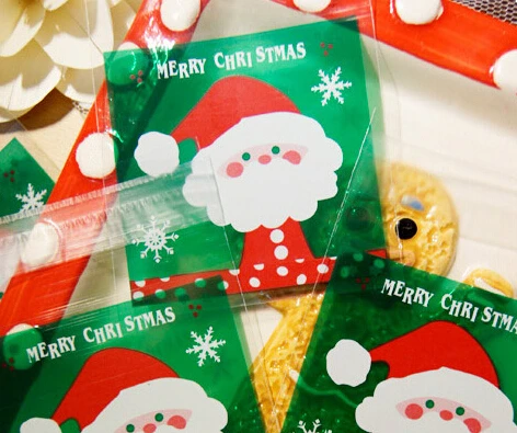 

Free shipping mini Christmas cute Santa Claus plastic self adhesive bag dessert candy cookie packing bags gift package favor