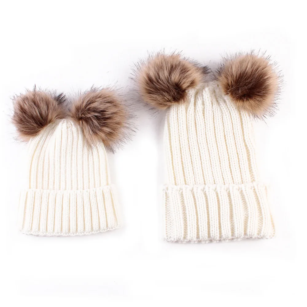 Black/Pink/Wine Red/Khaki/Beige/Grey Fashion Family Match Knit Hat Mother children Women Kid Winter Warm Crochet Cap 2pcs/set | Красота и