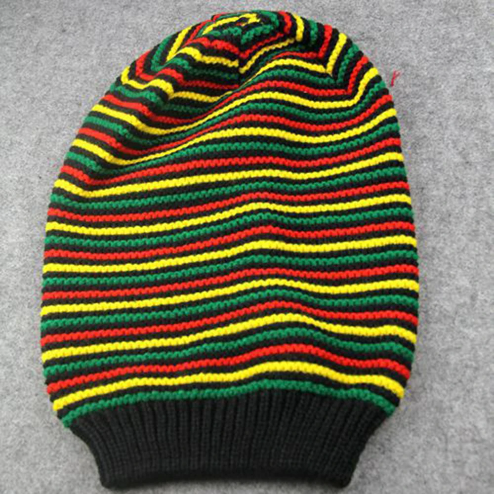 

New Stylish Bob Marley Reggae Hat Jamaican Pom Slouch Baggy Beanie Stripe Brim Cotton Winter Warmer Visor Stripe Cap 2022