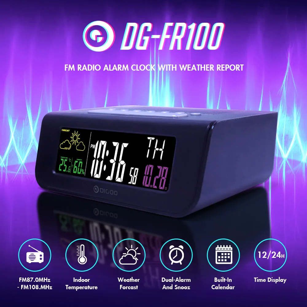 Digoo DG FR100 Беспроводной Цифровой Будильник FM радио для умного дома дистанционного