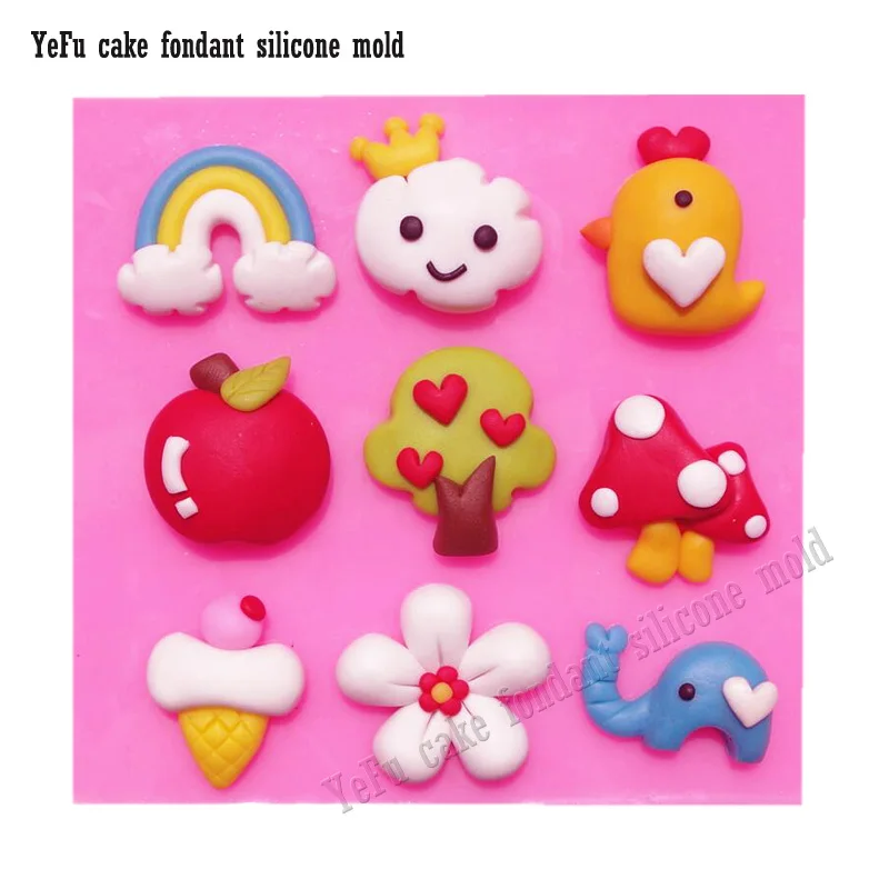 Heart mushroom Apple rainbow Flowers chick Fondant chocolate silicone mold for cake decorating tools F0828
Heart mushroom Apple rainbow Flowers chick Fondant chocolate silicone mold for cake decorating tools F0828