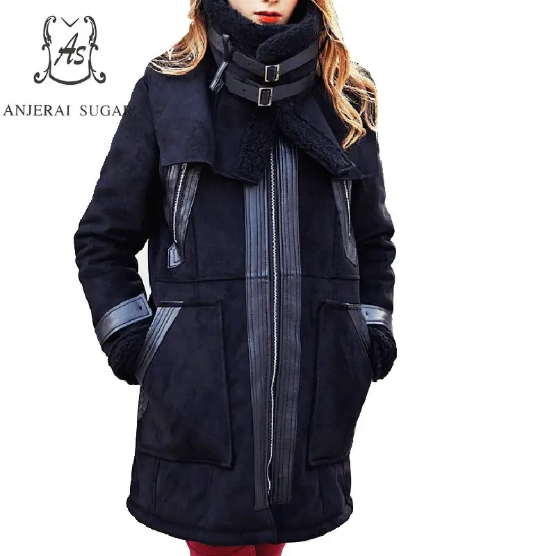 Winter jacket women Kid Suede fur coat black Double collar zipper pocket long feminino Keep warm Lambs Fur integrated jackets
Winter jacket women Kid Suede fur coat black Double collar zipper pocket long feminino Keep warm Lambs Fur integrated jackets