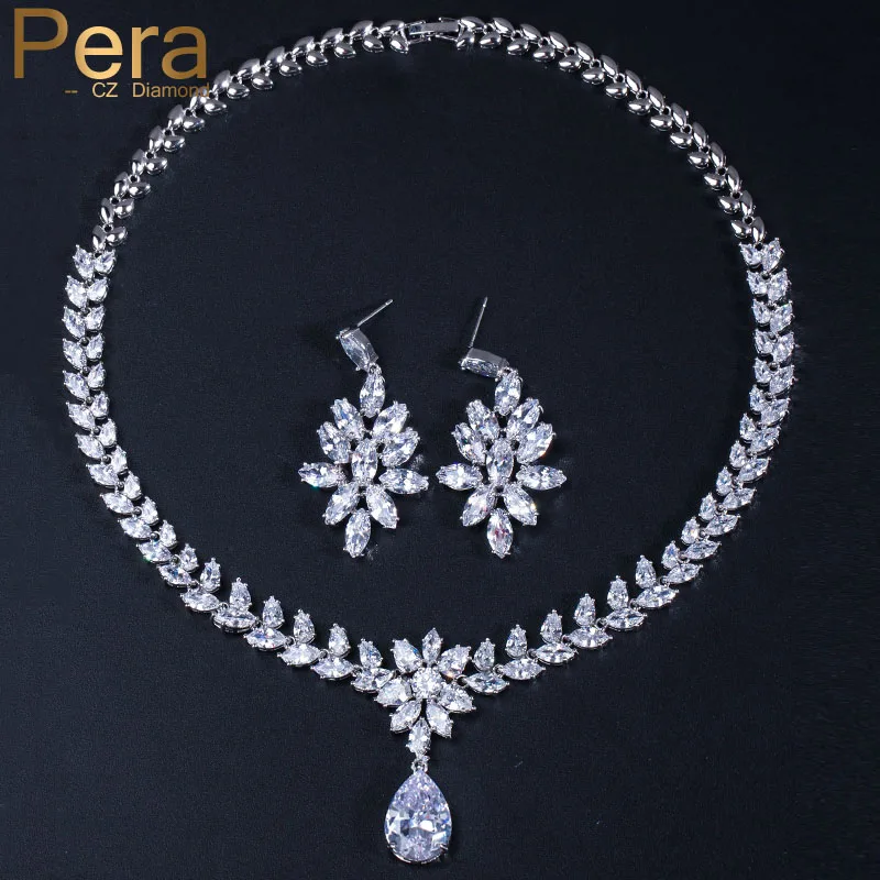 Pera Luxury Bridal Wedding Jewelry Set Big Leaf Shape Cubic Zirconia Long Flower Drop Pendant Necklace Earrings For Women J019
Pera Luxury Bridal Wedding Jewelry Set Big Leaf Shape Cubic Zirconia Long Flower Drop Pendant Necklace Earrings For Women J019