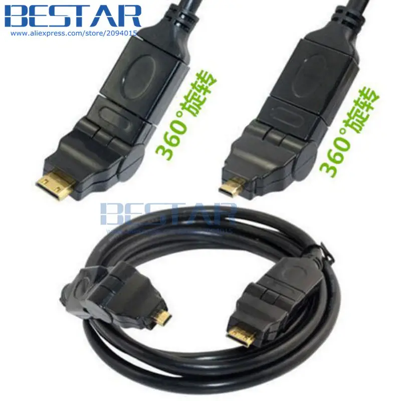 (100pcs/lot) Micro-HDMI to Mini-HDMI Rotating Swivel 360 degree Adjustable Micro HDMI D TO Mini HDMI C Type Cable Cord 1.8m 6ft
(100pcs/lot) Micro-HDMI to Mini-HDMI Rotating Swivel 360 degree Adjustable Micro HDMI D TO Mini HDMI C Type Cable Cord 1.8m 6ft