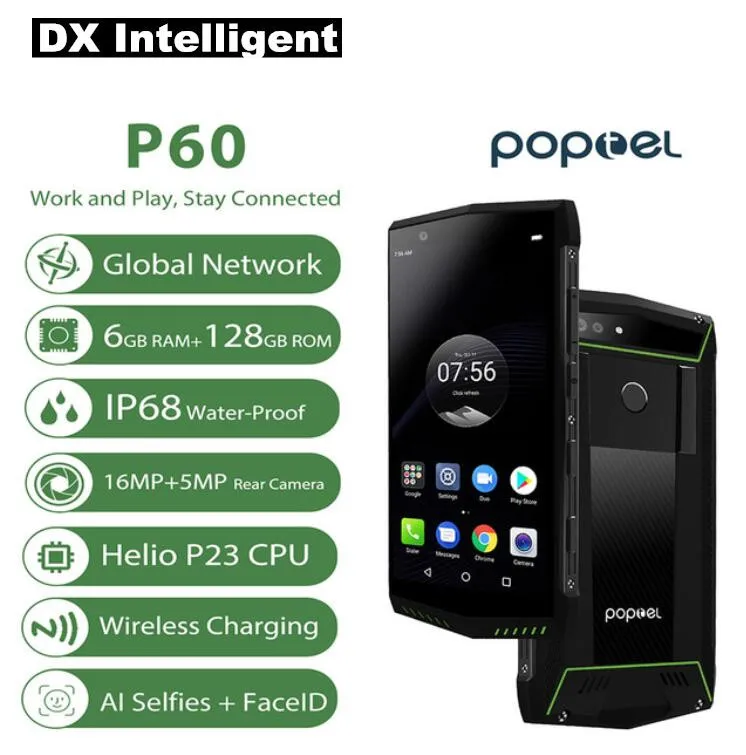 POPTEL P60 рации IP68 Водонепроницаемый прочный мобильный телефон 5 7 "FHD MT6763 Восьмиядерный 6 ГБ + 128 GB 8MP 16MP 5000 mAh NFC