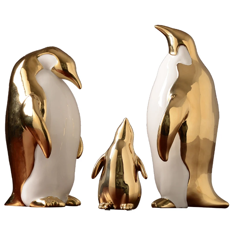 Nordic ceramic Gold penguin figurines a family of three Animal miniature crafts Creative ornaments Home Decoration Accessories
Nordic ceramic Gold penguin figurines a family of three Animal miniature crafts Creative ornaments Home Decoration Accessories