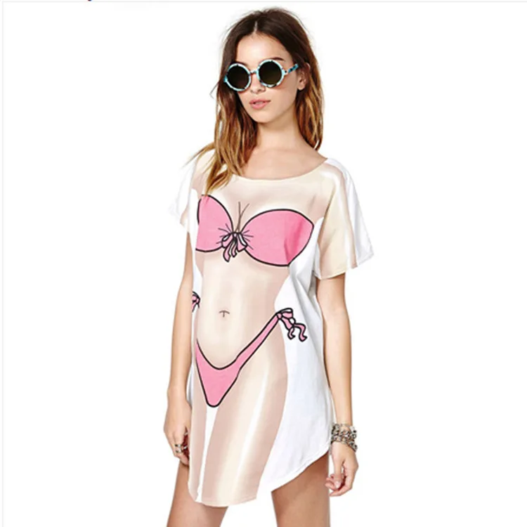 Модная Летняя Сексуальная женская футболка 2017 одежда ярко розовое бикини
