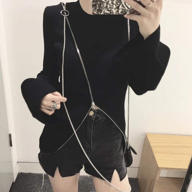 2021 Pullover Pull Poncho Spring New Women's Sweater Trendy Design Chain Ring Zipper Trumpet Decoration regular Knit Women
2021 Pullover Pull Poncho Spring New Women's Sweater Trendy Design Chain Ring Zipper Trumpet Decoration regular Knit Women