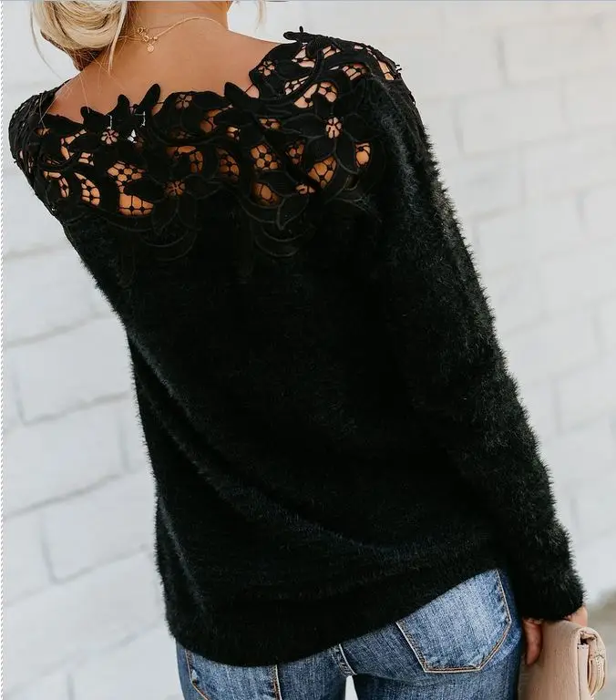 Spring Elegant Sweater Womens Knitted Lace Spliced Long Sleeve Solid Color Sweater
Spring Elegant Sweater Womens Knitted Lace Spliced Long Sleeve Solid Color Sweater
