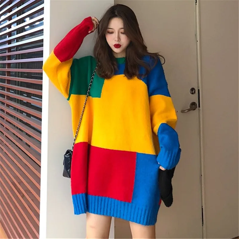 Korobov винтажные свитера с круглым вырезом корейский стиль лоскутные женские