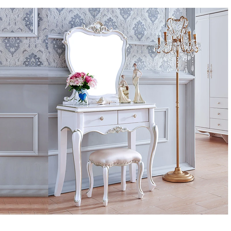 Элегантный европейский стиль зеркало белого дерева набор для туалетного столика