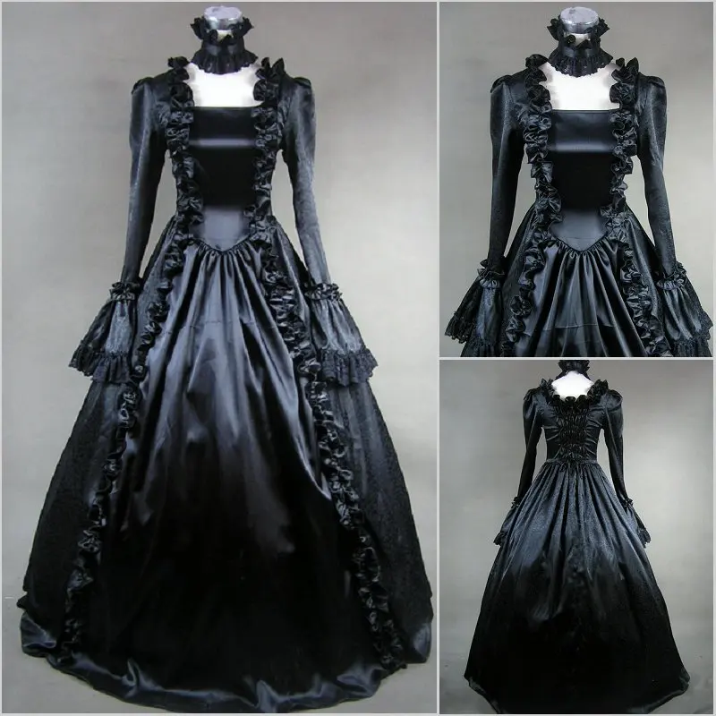 Victorian Costume Black Gothic Victorian Dress Period Renaissance Gowns Theatre Clothing Costume Dresses
Victorian Costume Black Gothic Victorian Dress Period Renaissance Gowns Theatre Clothing Costume Dresses