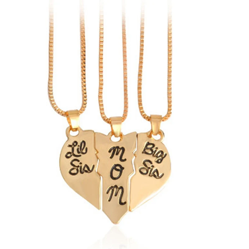 3pcs/set Lettering Necklace&quotLittle Sis MOM Big Sis" Love Heart Pendant Mother Daughters kids Birthday Family Special Gift 369667 |