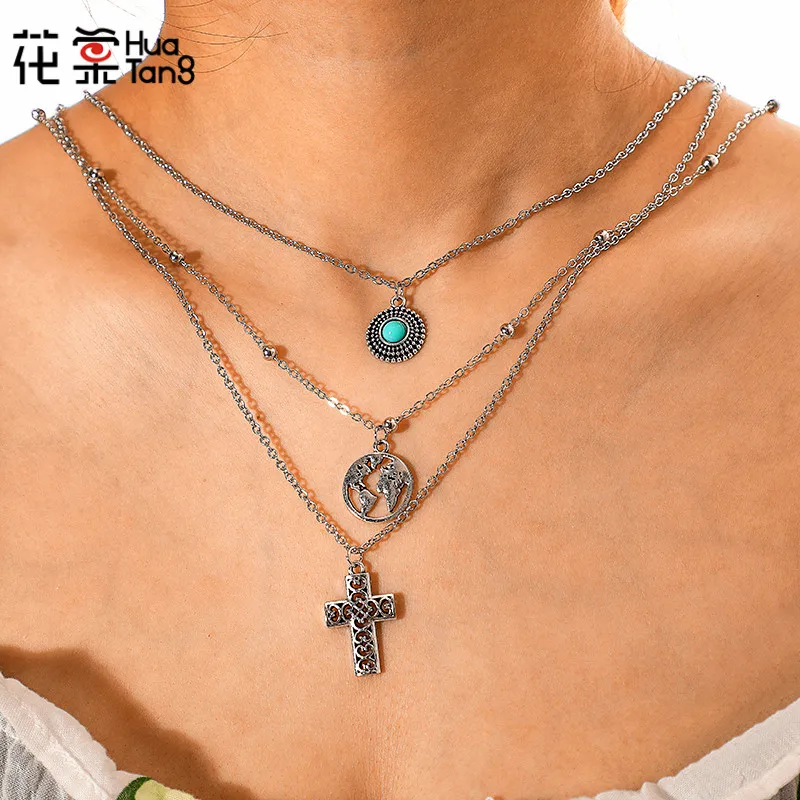HuaTang Trendy Bohemian Silver Color Cross Hollow Round Pendant Necklaces Multilayer Women Chains Choker Necklace Jewelry 4303
HuaTang Trendy Bohemian Silver Color Cross Hollow Round Pendant Necklaces Multilayer Women Chains Choker Necklace Jewelry 4303