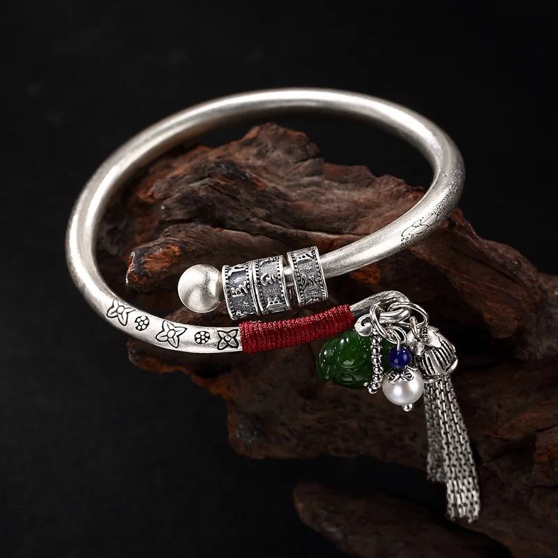 L&P Buddhism Pure 990 Silver Natural Jasper Tassels Bracelets&Bangles For Women,Handmade Original Retro Silver Bangle
L&P Buddhism Pure 990 Silver Natural Jasper Tassels Bracelets&Bangles For Women,Handmade Original Retro Silver Bangle