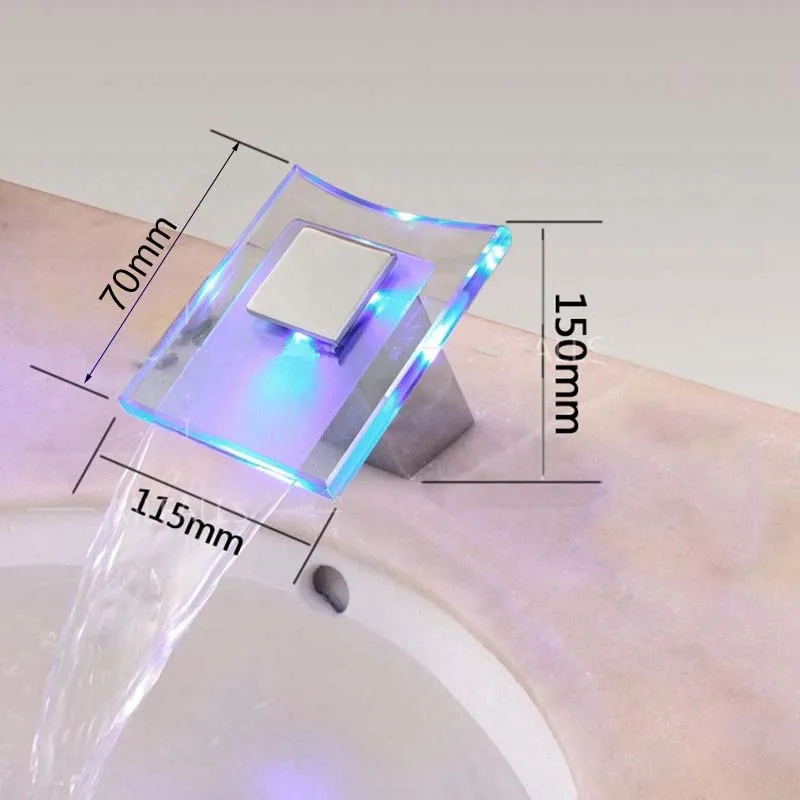 Кран для ванной со светодиодной подсветкой и водопадом на бортике широкий
