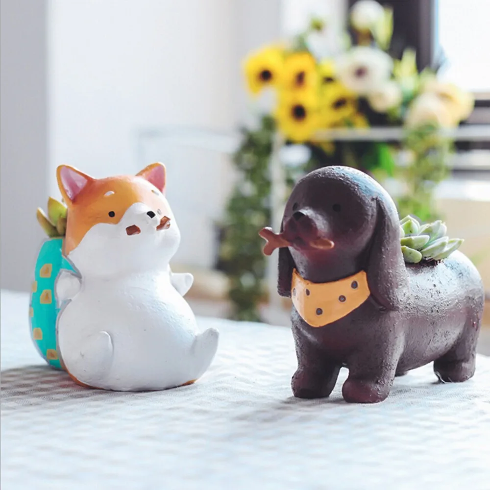 Новые милые цветочные горшки Akita хаски Такса суккуленты собачьи украшение для