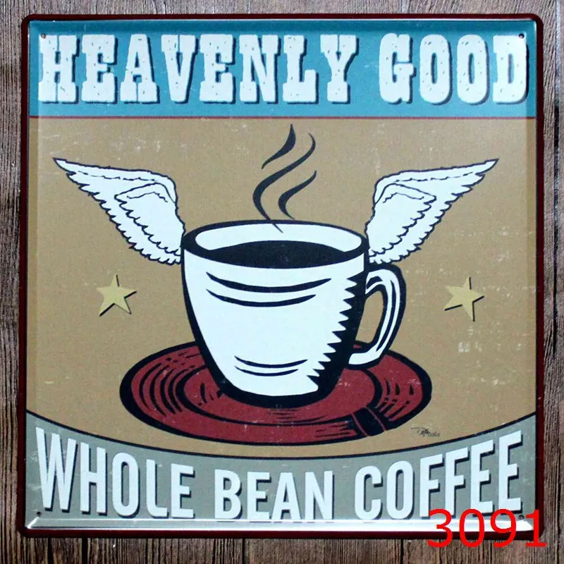 Square Shape Tin Sign Heavenly Good whole bean coffee printing Metal Plaque Wall Sticker Coffee Bar Decor | Дом и сад