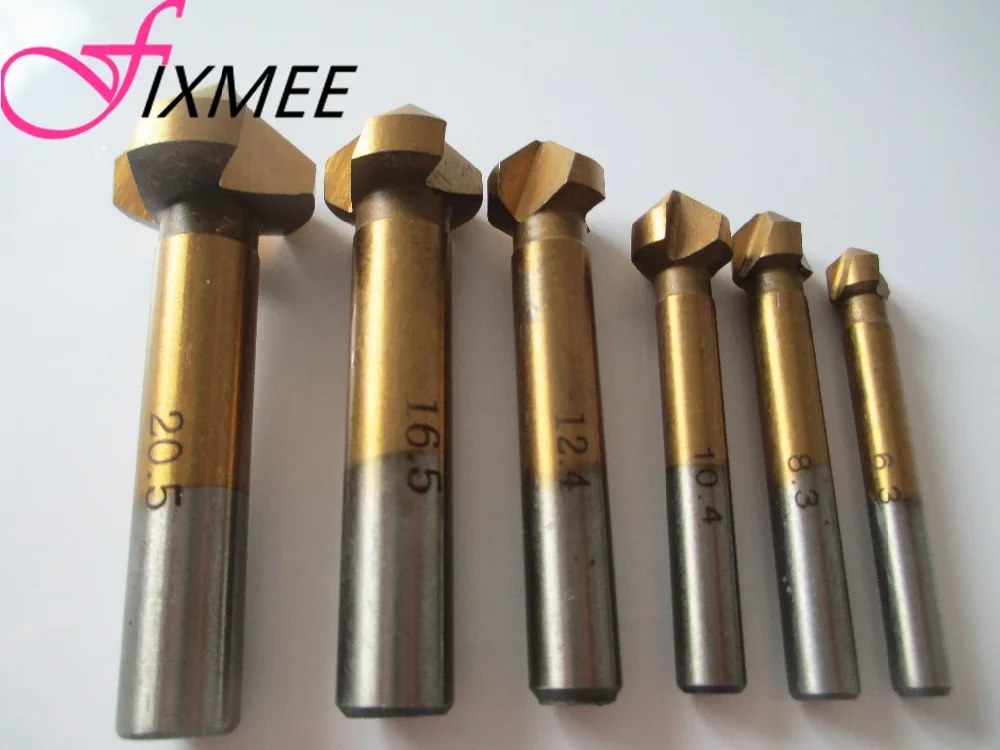 Fixmee New 6pcs/Set 3 Flute HSS Hard Metals Titanium Three Edge Chamfer Chamfering End Mill Cutter Bit Countersink Set Drill Bit
Fixmee New 6pcs/Set 3 Flute HSS Hard Metals Titanium Three Edge Chamfer Chamfering End Mill Cutter Bit Countersink Set Drill Bit