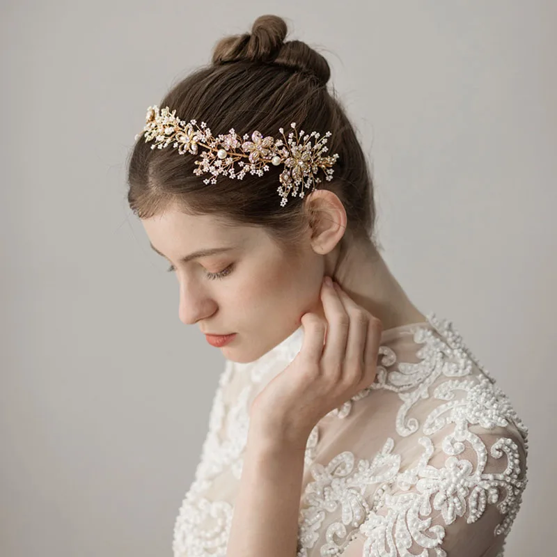 SLBRIDAL Golden Handmade Crystal Rhinestones Pearls Flower Leaf Wedding Headband Hair Vine Bridal Hair accessories Women Jewelry
SLBRIDAL Golden Handmade Crystal Rhinestones Pearls Flower Leaf Wedding Headband Hair Vine Bridal Hair accessories Women Jewelry