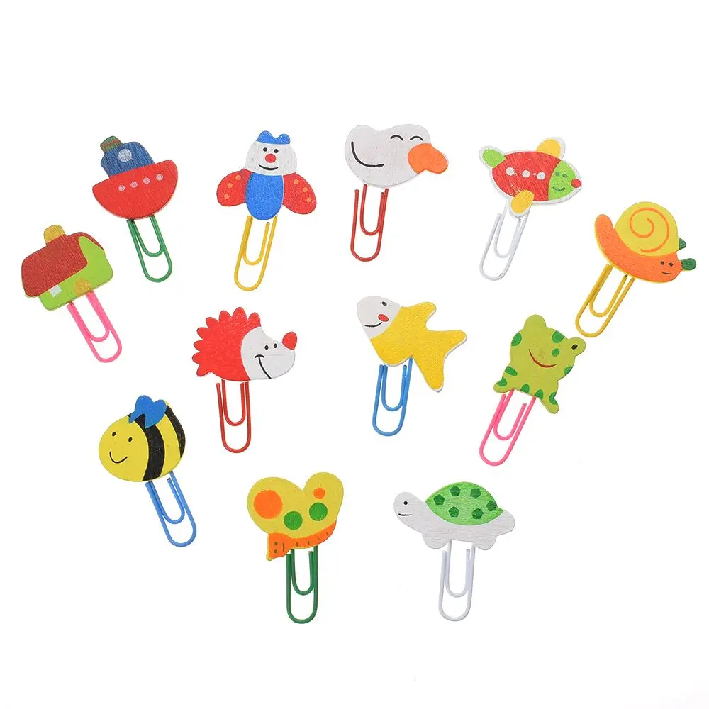 12 шт. деревянные зажимы для бумаги с животными|animal paperclips|metal clipmetal model |