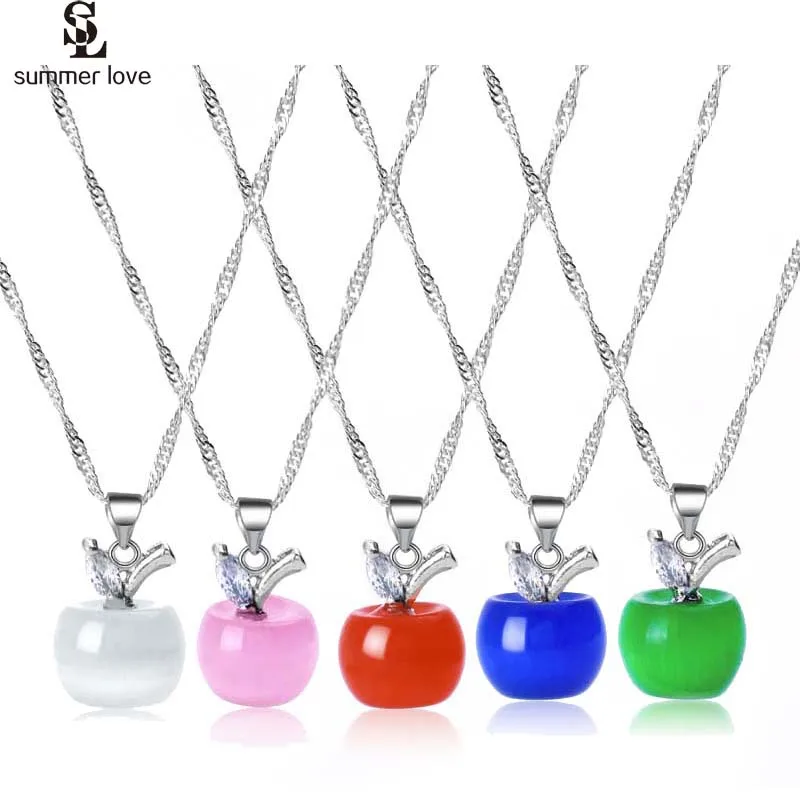 6 Colors Lovely Pink White Opal Apple Necklace For Women Girls Silver Color Chain Pendants Necklace Neck Collier Lucky Gifts
6 Colors Lovely Pink White Opal Apple Necklace For Women Girls Silver Color Chain Pendants Necklace Neck Collier Lucky Gifts