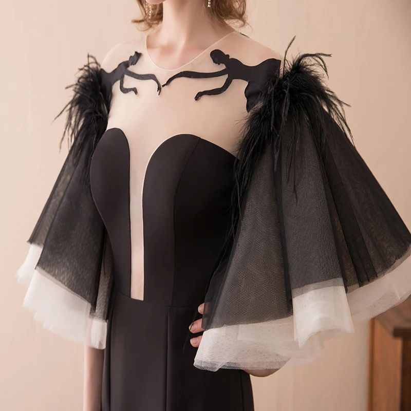 Long Evening Dress 2019 Black Jersey Strapless Oman Bell Sleeve Feathers Backless Illusion Mermaid Evening Gowns Saudi Arabia
Long Evening Dress 2019 Black Jersey Strapless Oman Bell Sleeve Feathers Backless Illusion Mermaid Evening Gowns Saudi Arabia