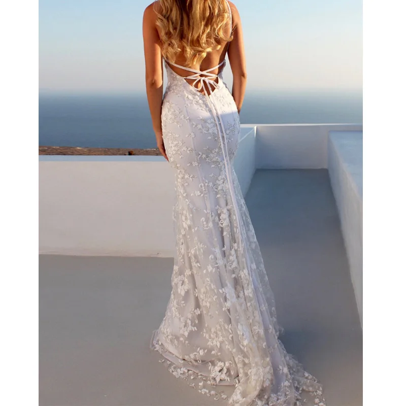 Белое платье Свадебное женское сексуальное без бретелек с глубоким v-образным
