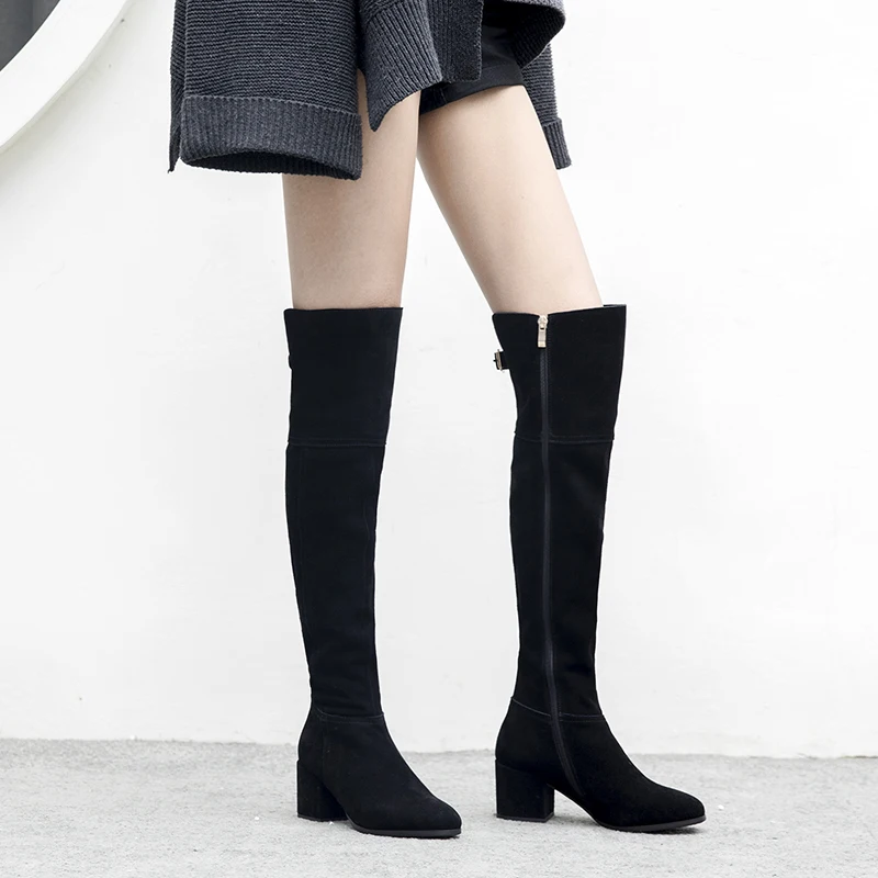 ISNOM Thick High Heels Women Boots Round Toe Footwear Over The Knee Female Boot Zip Cow Suede Shoes Woman 2018 Winter Black New
ISNOM Thick High Heels Women Boots Round Toe Footwear Over The Knee Female Boot Zip Cow Suede Shoes Woman 2018 Winter Black New
