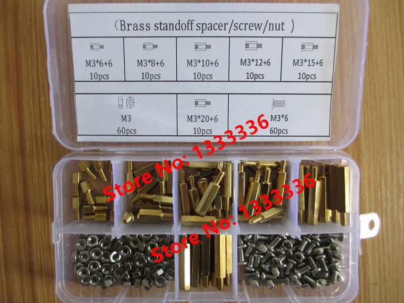 180pcs M3 Brass Spacers Hex Standoffs Spacer Screw Nuts Assortment Kits M3*6/8/10/12/15/20+6mm for PCB Board
180pcs M3 Brass Spacers Hex Standoffs Spacer Screw Nuts Assortment Kits M3*6/8/10/12/15/20+6mm for PCB Board