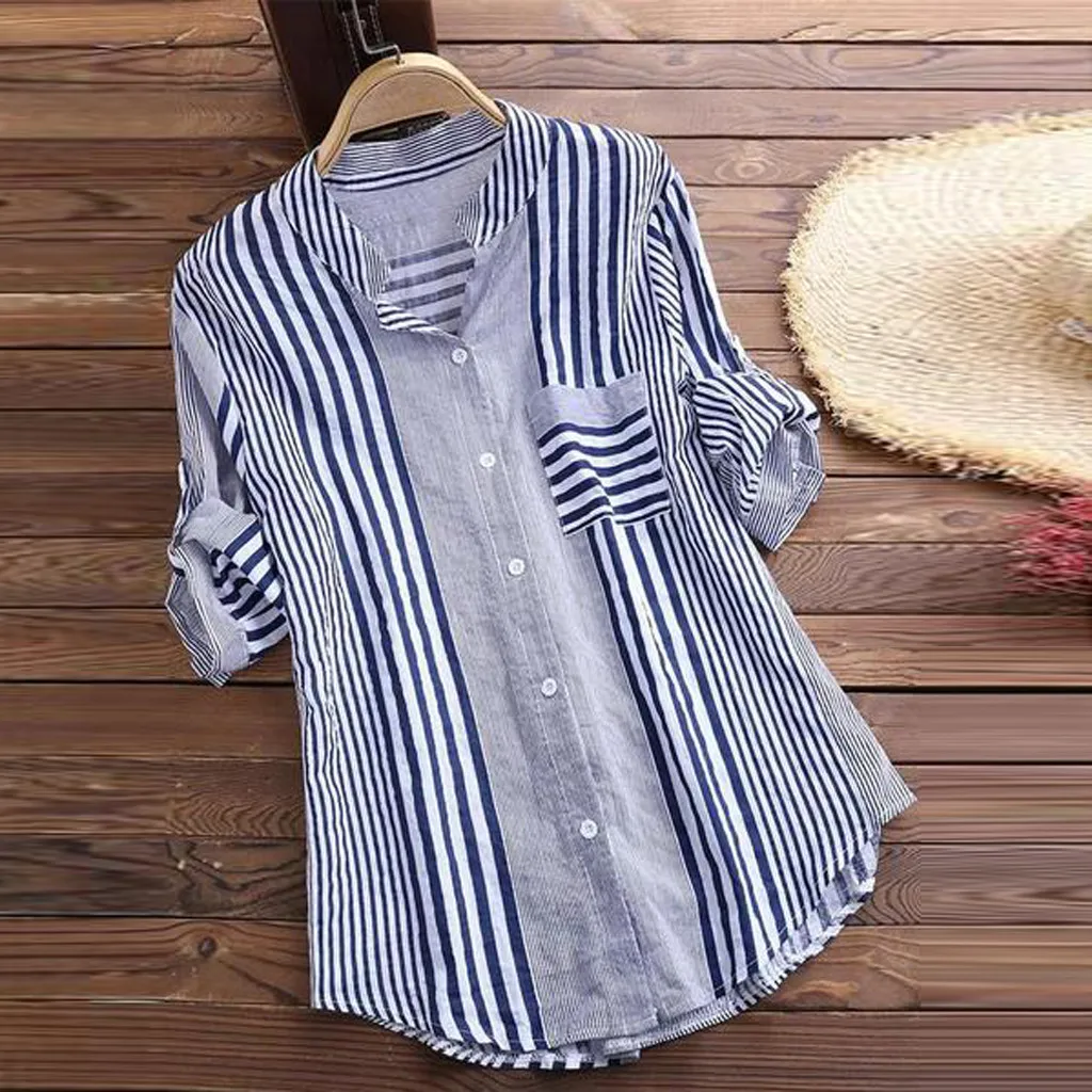 Women Tops And Bloues Women Plus Size Three Quarter Striped Print V-neck Loose Fit Top Blouse
Women Tops And Bloues Women Plus Size Three Quarter Striped Print V-neck Loose Fit Top Blouse