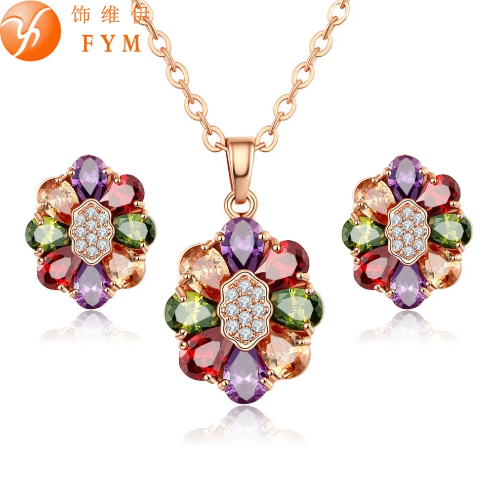 Fashion Rose Gold Color Jewelry Sets for Women High Quality Flower Multicolor Cubic Zircon Engagement Bridal Sets Girls gift
Fashion Rose Gold Color Jewelry Sets for Women High Quality Flower Multicolor Cubic Zircon Engagement Bridal Sets Girls gift