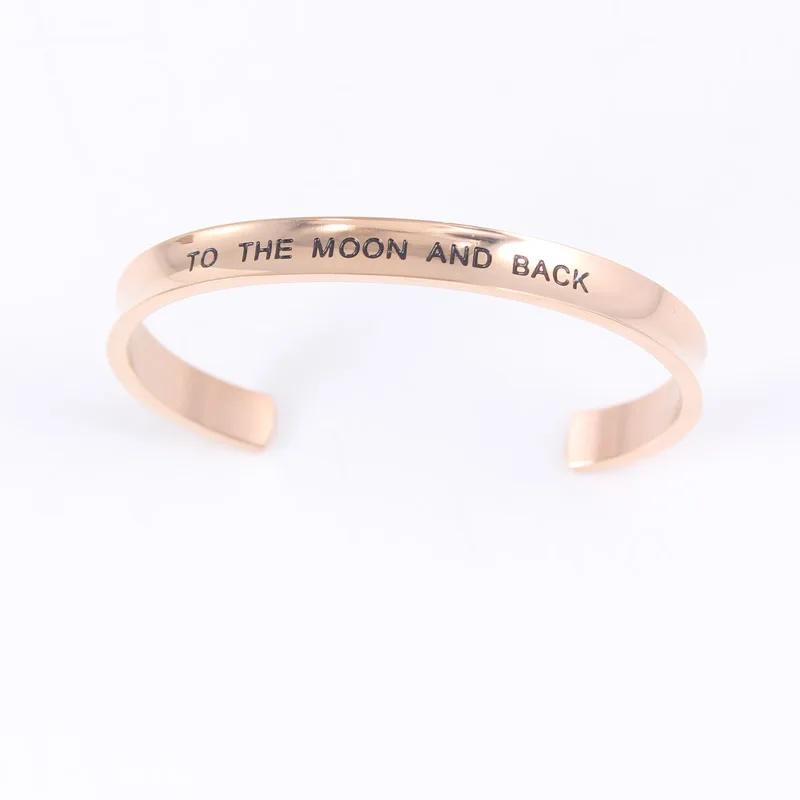 Браслет манжета из нержавеющей стали с гравировкой на Луну и спину|mantra bracelet|bangle