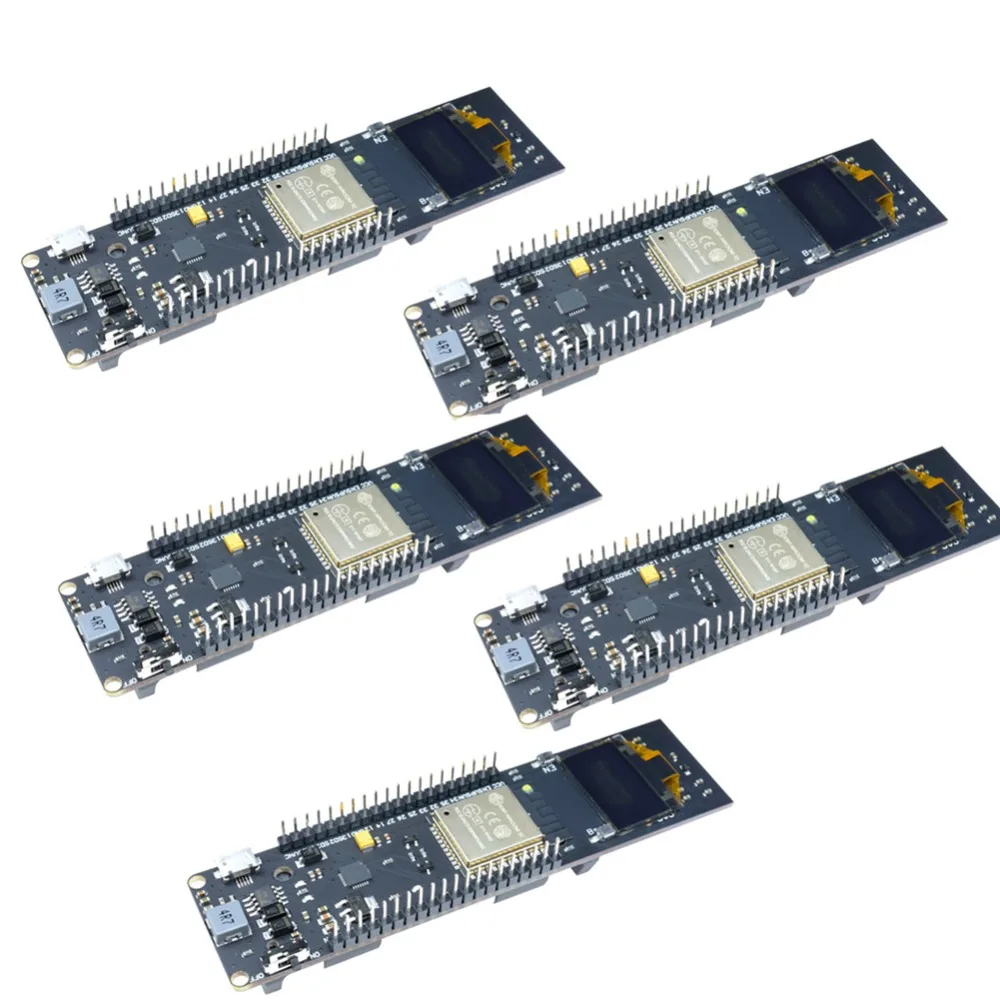 5Pcs 0.96 inch OLED Display 18650 Lithium Battery WiFi Bluetooth-compatible Shield ESP32 ESP8266 CP2102 Module Development Board
5Pcs 0.96 inch OLED Display 18650 Lithium Battery WiFi Bluetooth-compatible Shield ESP32 ESP8266 CP2102 Module Development Board