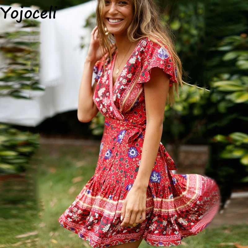 Yojoceli Sexy bohemia floral print short dress women Summer bow wrap beach dress Casual daily cute cool dress female vestidos
Yojoceli Sexy bohemia floral print short dress women Summer bow wrap beach dress Casual daily cute cool dress female vestidos