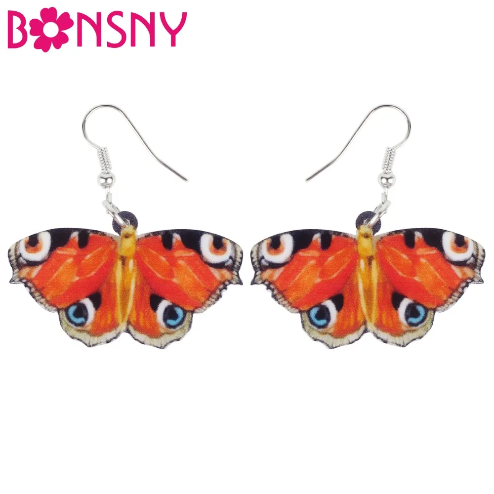 

Bonsny, уникальные акриловые серьги-бабочки Junonia Almana, большие висячие Висячие летние ювелирные изделия с насекомыми для женщин, девушек, девушек, подростков, оптом