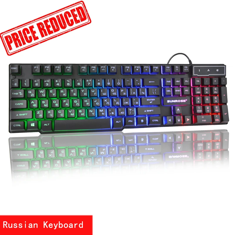 

Sunrose Russian / English 3 Color Backlight Gaming Keyboard Teclado Gamer Floating LED Backlit USB Similar Mechanical Feel