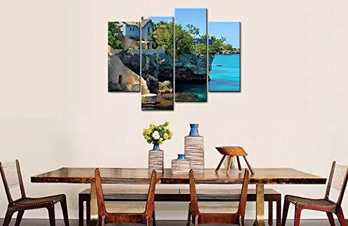 BANMU Wall Art Paintings 4 Panel Coastal House In Negril Jamaica Cliffs Prints On Canvas Seascape Print Decor For home no frame 
BANMU Wall Art Paintings 4 Panel Coastal House In Negril Jamaica Cliffs Prints On Canvas Seascape Print Decor For home no frame