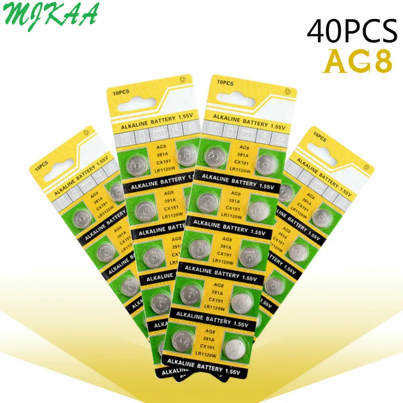 40pcs/pack AG8 LR1120 391 SR1120 Button Batteries 191 LR55 Cell Coin Alkaline Battery 1.55V LR1120W CX191 For Watch Toys Remote
40pcs/pack AG8 LR1120 391 SR1120 Button Batteries 191 LR55 Cell Coin Alkaline Battery 1.55V LR1120W CX191 For Watch Toys Remote