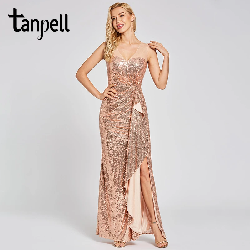 Tanpell presale sequins evening dress champagne v neck sleeveless floor length sheath gown lady party formal long evening dress
Tanpell presale sequins evening dress champagne v neck sleeveless floor length sheath gown lady party formal long evening dress