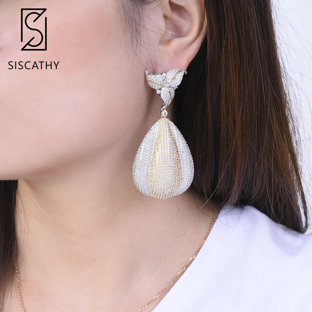 Siscathy 35*72mm Luxury Geometric Women Earrings Charms Cubic Zirconia Inlaid Dubai Nigerian Engagement Drop Dangle Earrings 
Siscathy 35*72mm Luxury Geometric Women Earrings Charms Cubic Zirconia Inlaid Dubai Nigerian Engagement Drop Dangle Earrings