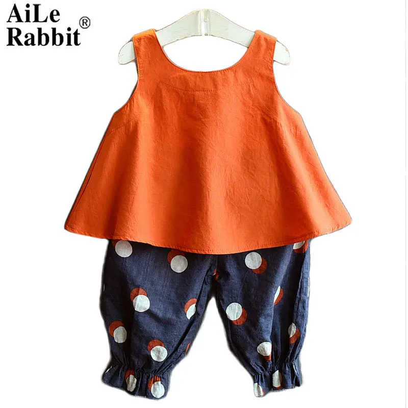 Фото Комплект для детей AiLe Rabbit новинка 2018 однотонная хлопковая блузка + брюки костюм