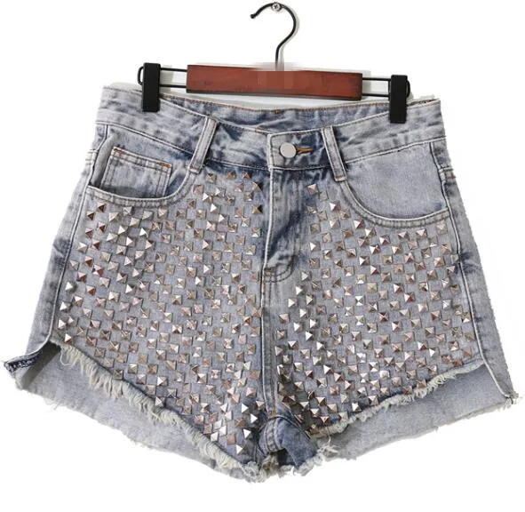 Women's punk metal rivet blue denim shorts lady's DS club dancing performance jeans clothes TB236
Women's punk metal rivet blue denim shorts lady's DS club dancing performance jeans clothes TB236