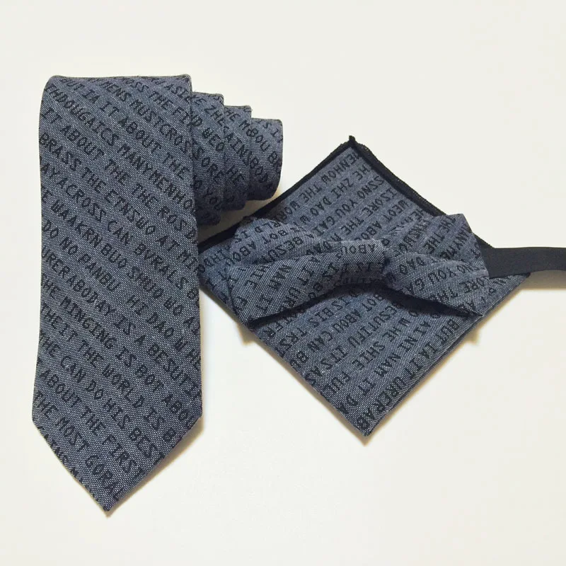 Slim Mens Tie Set Cotton Letter Gift For Men Butterfly Self Bow Bowtie Pocket Square Handkerchief Hanky Suit Necktie | Аксессуары для