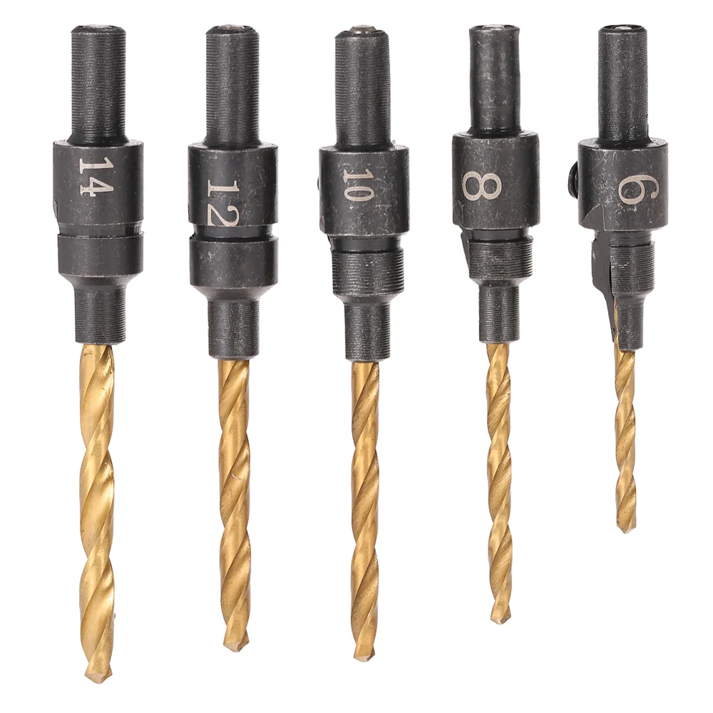 5pcs HSS drill bits set Countersink Drill Cone Bit Set Hex Shank Screw Carpentry Reamer Chamfer Milling #6 #8 #10 #12 #14 | Инструменты