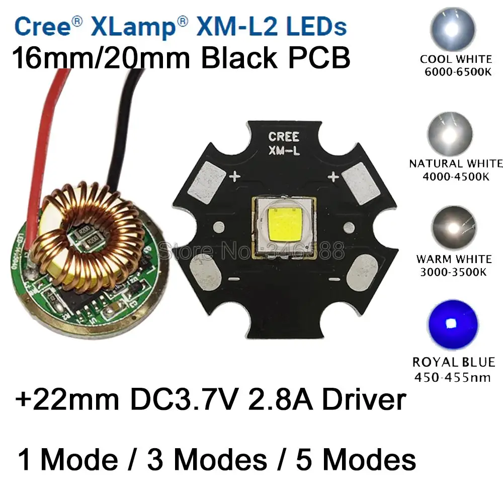 10W Cree XM-L2 T6 XML2 T6 LED Light 20mm Black PCB White Warm White Neutral White + 22mm 5 Modes Driver For DIY Torch Flashlight
10W Cree XM-L2 T6 XML2 T6 LED Light 20mm Black PCB White Warm White Neutral White + 22mm 5 Modes Driver For DIY Torch Flashlight