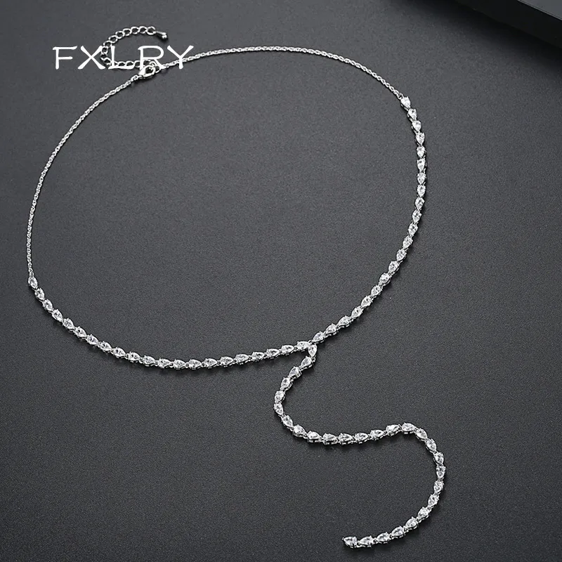 FXLRY New Luxury Water Drop CZ Stone White Color Female Choker Long Chain Pendant Necklace for Women Wedding Dating
FXLRY New Luxury Water Drop CZ Stone White Color Female Choker Long Chain Pendant Necklace for Women Wedding Dating